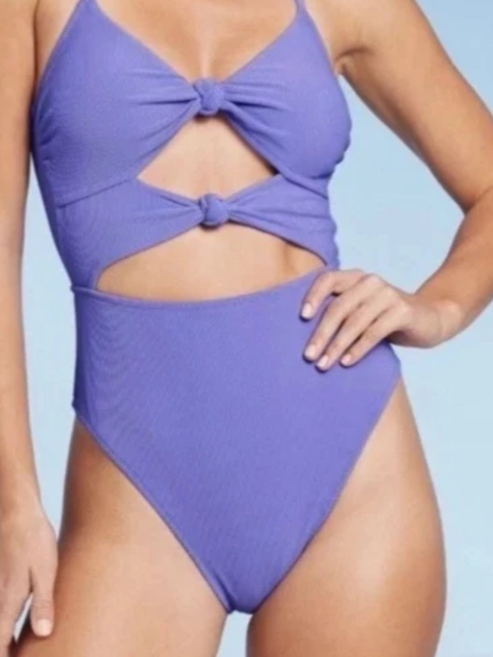 Shade & Shore Womens Large (12-14) Double Knot Cut Out Ribbed One Piece Swimsuit